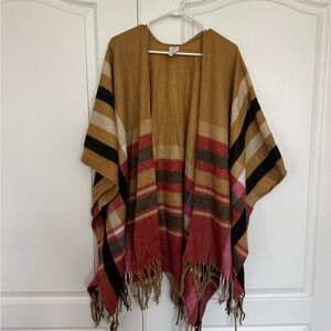WOOLRICH Multicolored Plaid Fringe Trim Blanket Poncho